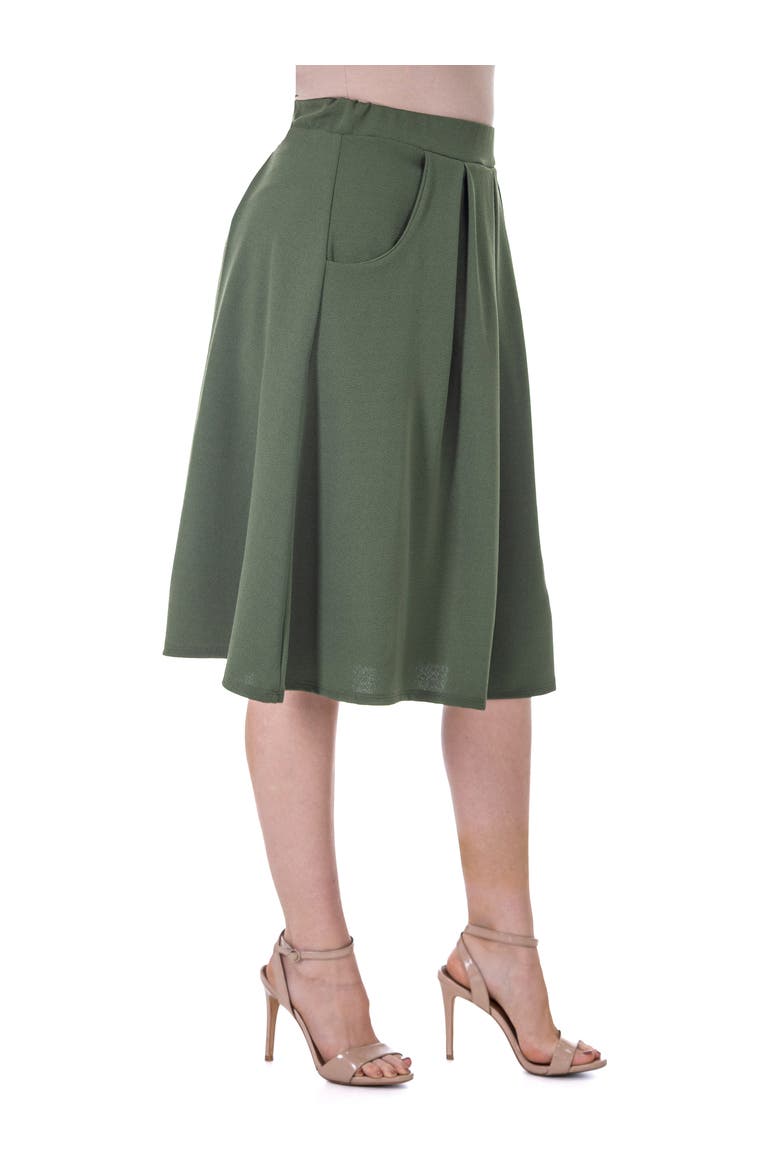 Elastic Waist Pleated Knee Length Pocket Skirt, Alternate, color, Olive