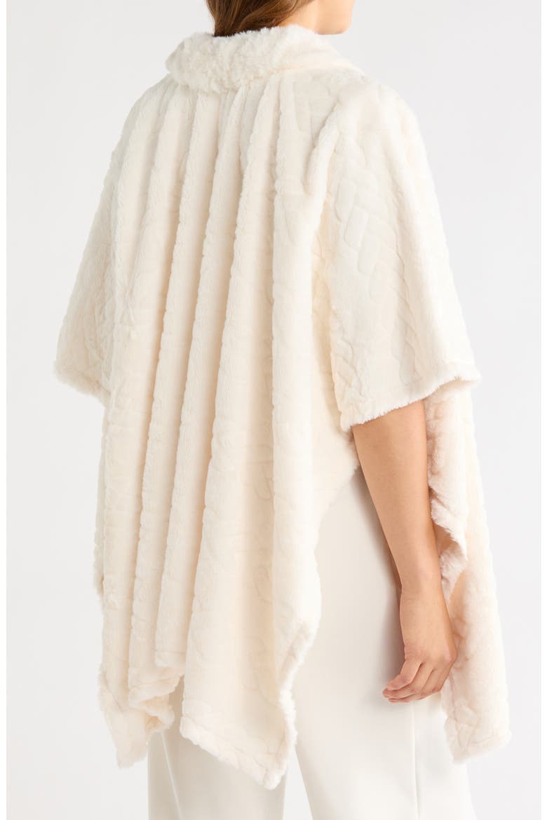 Ribbed Cardigan Poncho with Faux Fur Collar, Alternate, color, IVORY