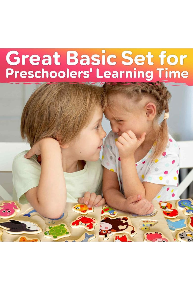 Wooden Puzzle Set for Toddlers - Educational Puzzles, Alternate, color, Chunky Animals