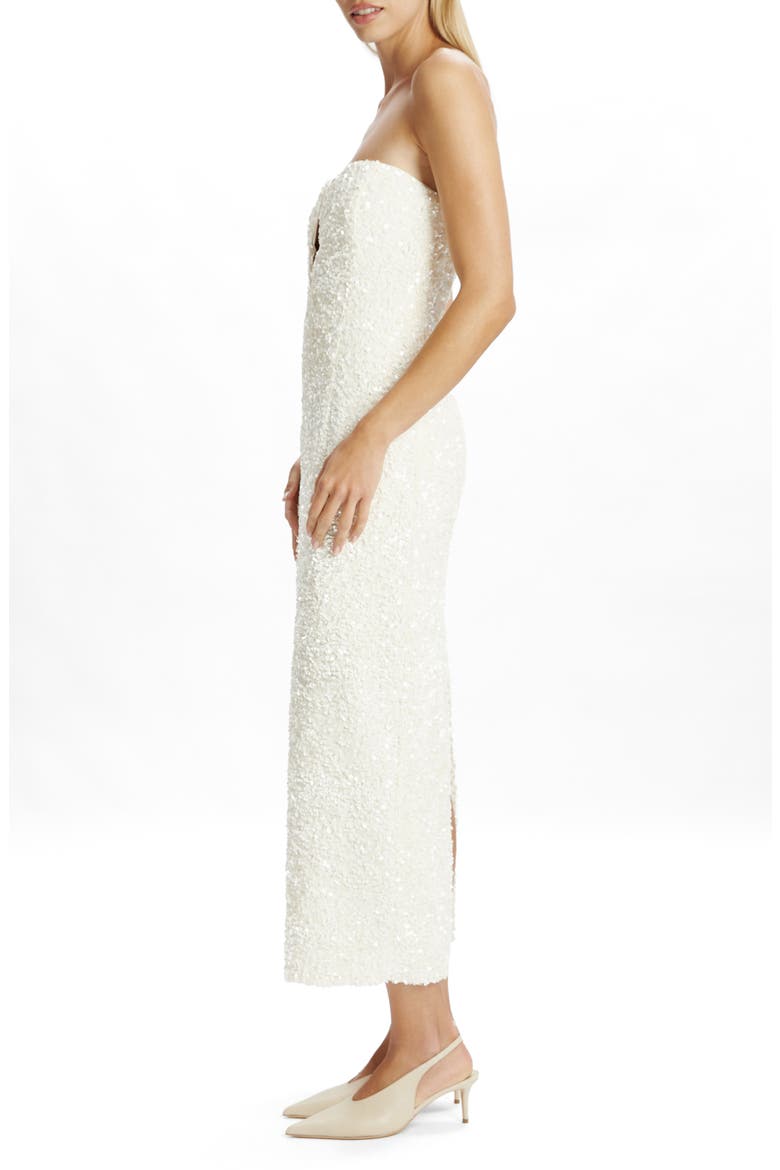 Braya Sequin Strapless Plunge Neck Midi Dress, Alternate, color, IVORY