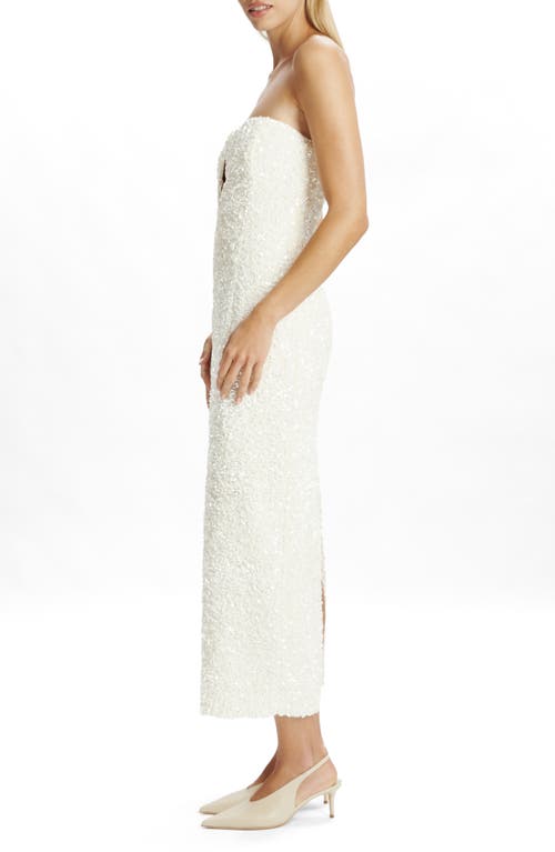 Bardot Braya Sequin Strapless Plunge Neck Midi Dress In White