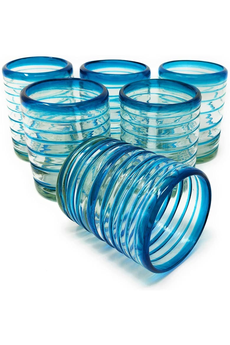 Tumbler Glasses with Spiral  - Set of 6 Tumbler, Main, color, Aqua
