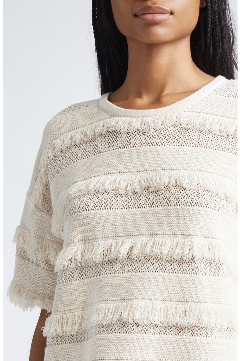 Garza Openwork Fringe Sweater, Alternate, color, IVORY