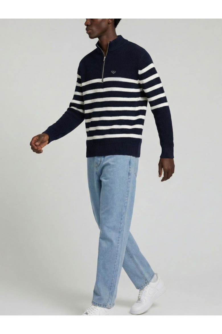 Huxley Striped Quarter Zip Sweater, Alternate, color, Navy