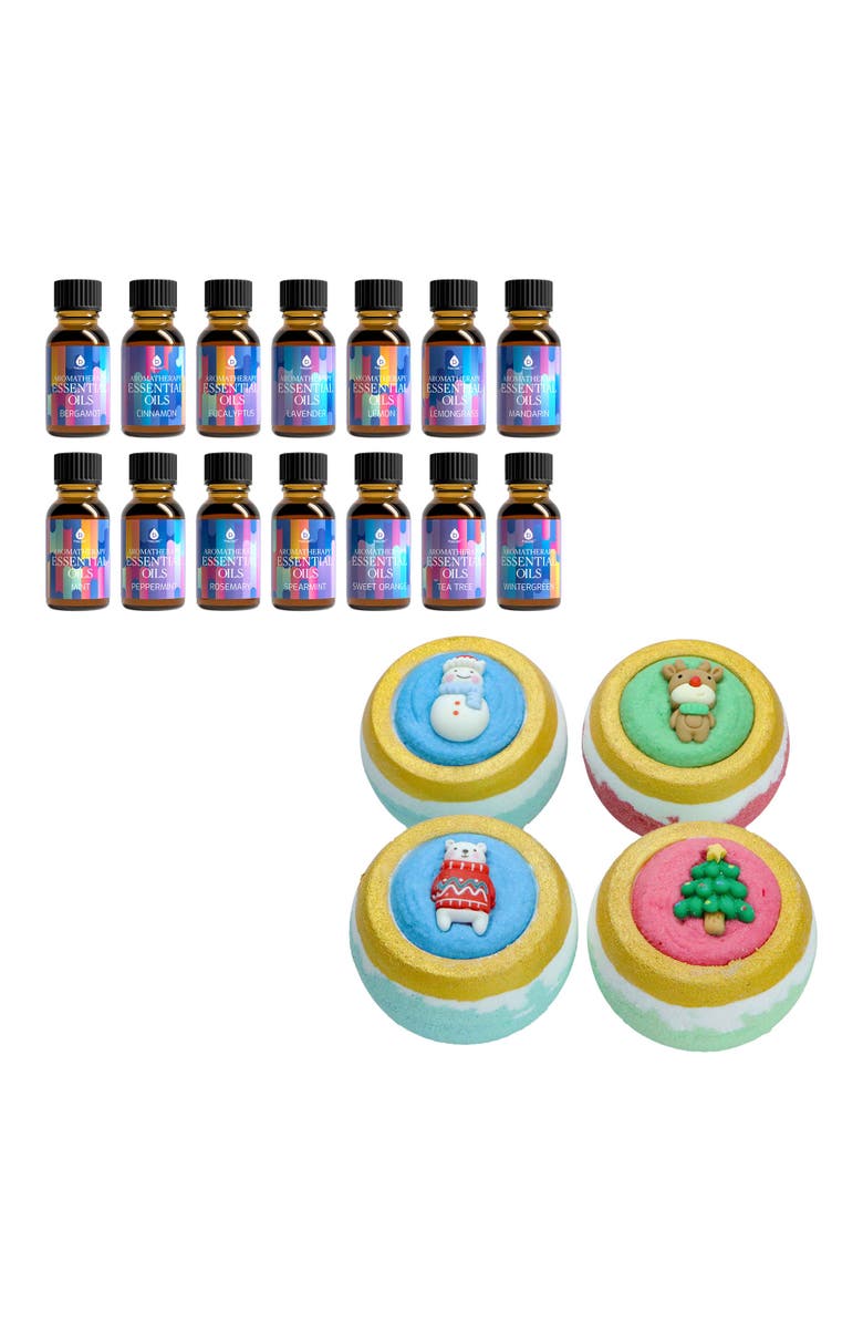 PURSONIC Holiday Bliss Gift Set Aromatherapy Bath Bombs & Essential Oils, Main, color, Brown