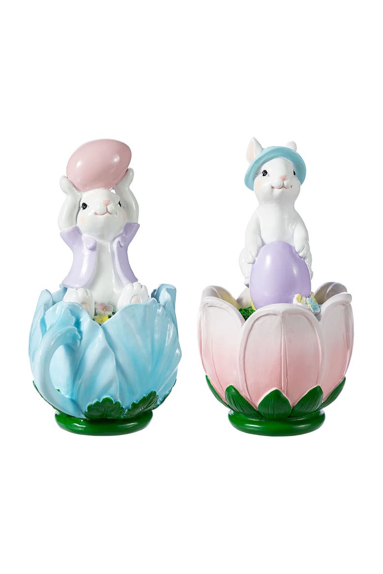 Set of 2 Easter Resin Bunny on Tulip Mug Table Decor, Alternate, color, White