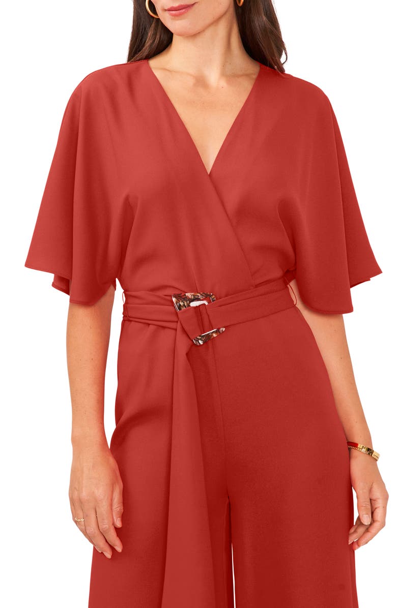 Vince Camuto Open Back Wide Leg Belted Jumpsuit, Alternate, color, Rust