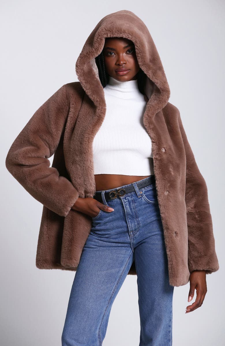 Avec Les Filles Faux Fur Hooded Coat, Alternate, color, 