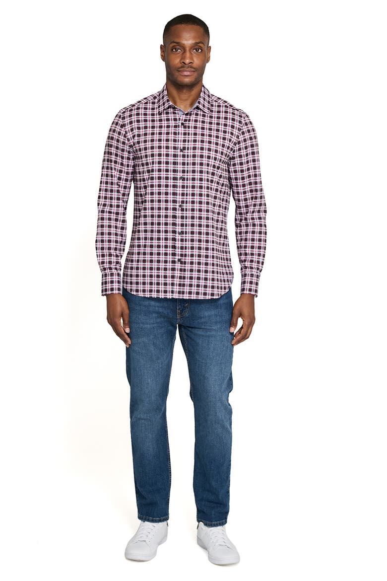Check Woven Long Sleeve Basic, Alternate, color, BLACK/RED