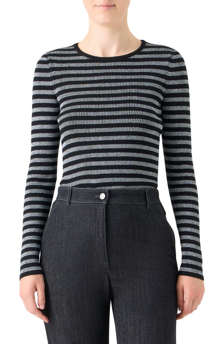 Akris punto Stripe Virgin Wool Sweater, Main, color, Black-Brushed Steel