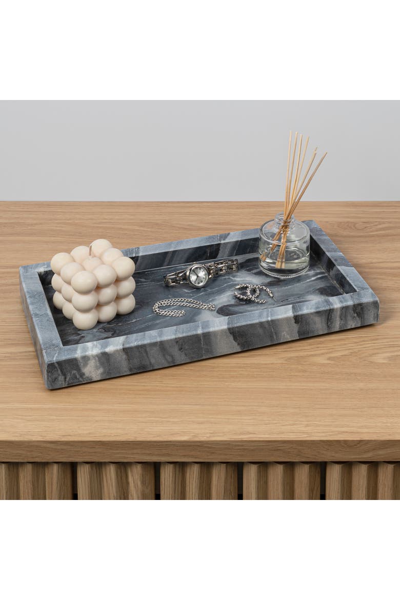 Luxe Stone Classic Minimalist Rectangular Marble Bathroom Countertop Tray, Alternate, color, Black Marble