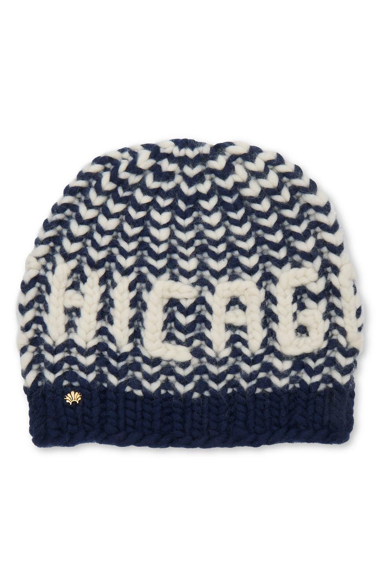 Lele Sadoughi Chicago Knit Beanie, Main, color, Navy Melange