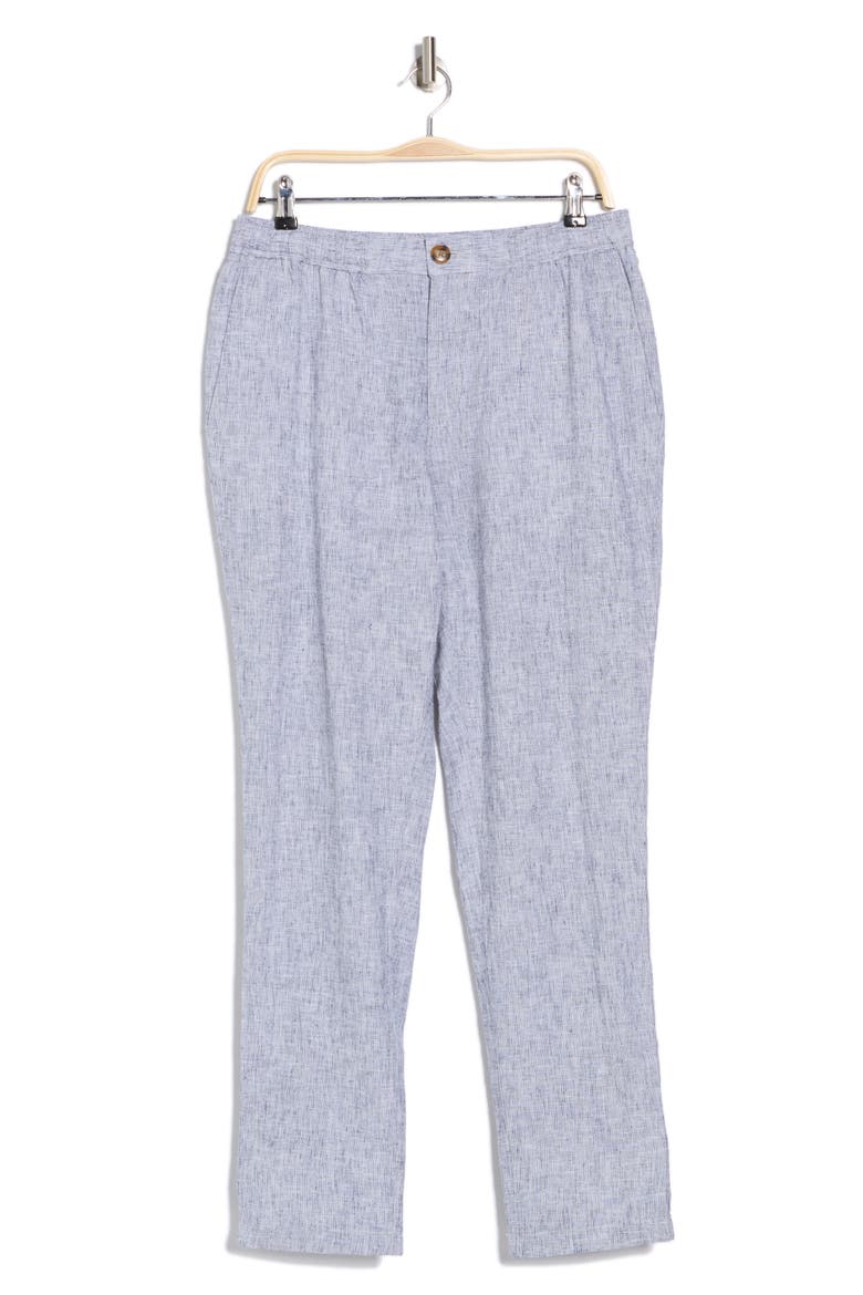 Elastic Waist Linen Blend Trim Fit Pants, Alternate, color, NAVY BLAZER- WHITE EOE