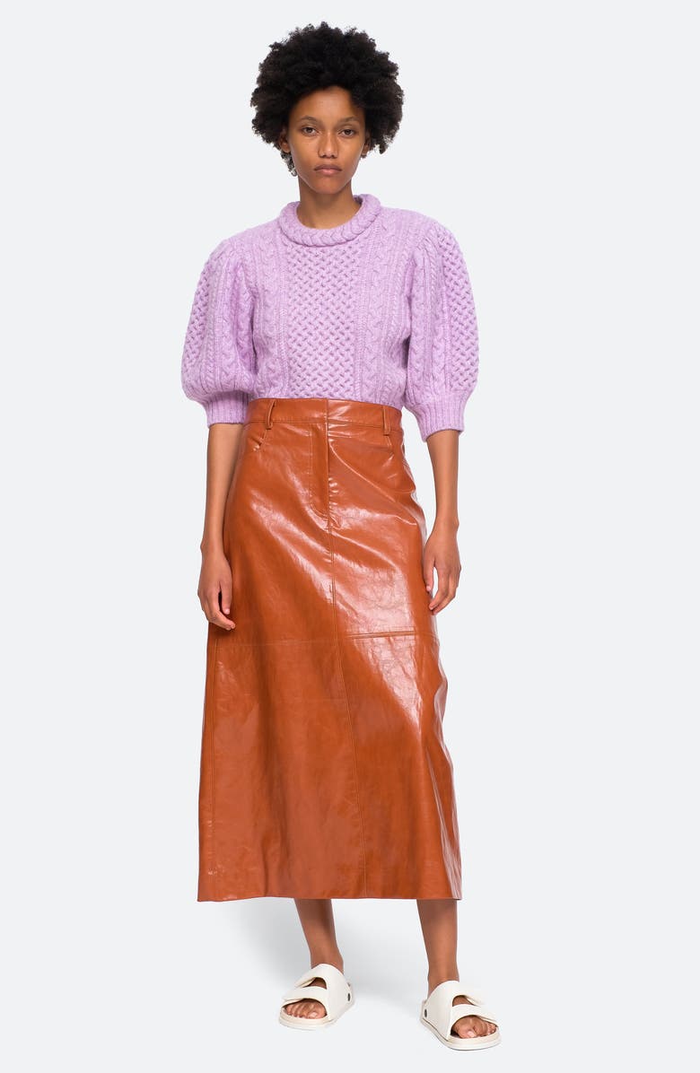 Sea Ebba Puff Sleeve Cable Knit Merino Wool Blend Sweater, Alternate, color, 