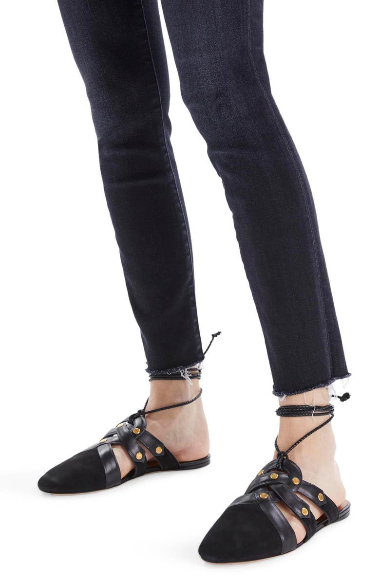 MOTHER The Pixie Swooner High Waist Frayed Ankle Skinny Jeans, Alternate, color, 