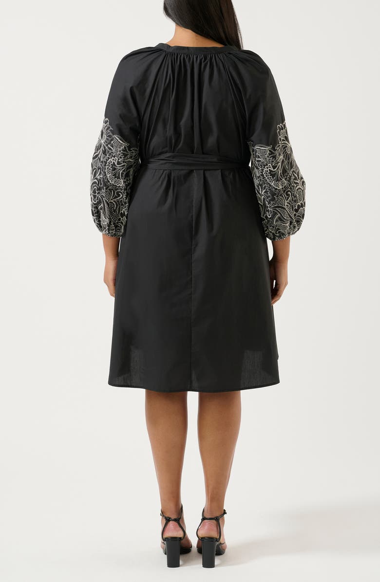 Estelle Cala Embroidered Sleeve Tie Waist Dress, Alternate, color, Black