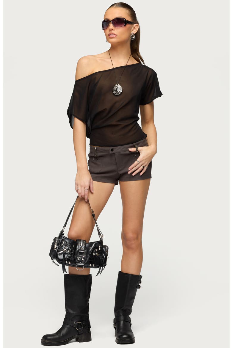 Noria One-Shoulder Sheer Chiffon Top, Alternate, color, BLACK