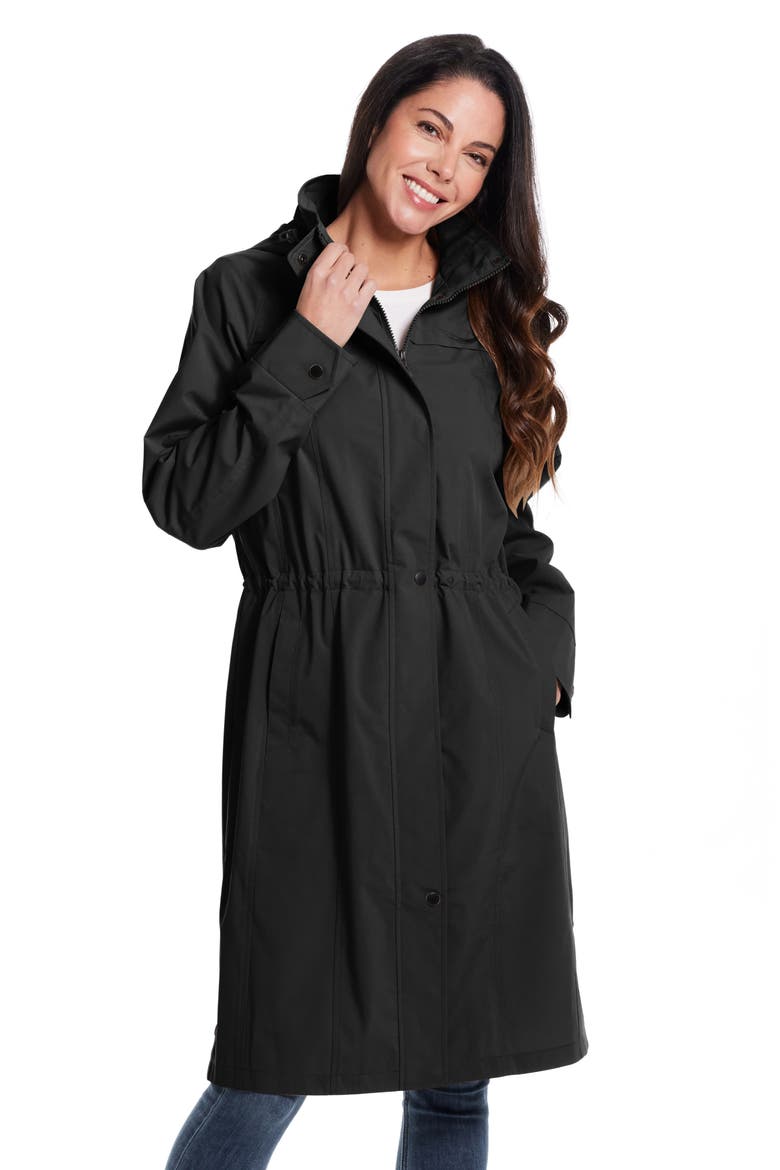 Water Resistant Raincoat with Removable Hood, Alternate, color, BLACK