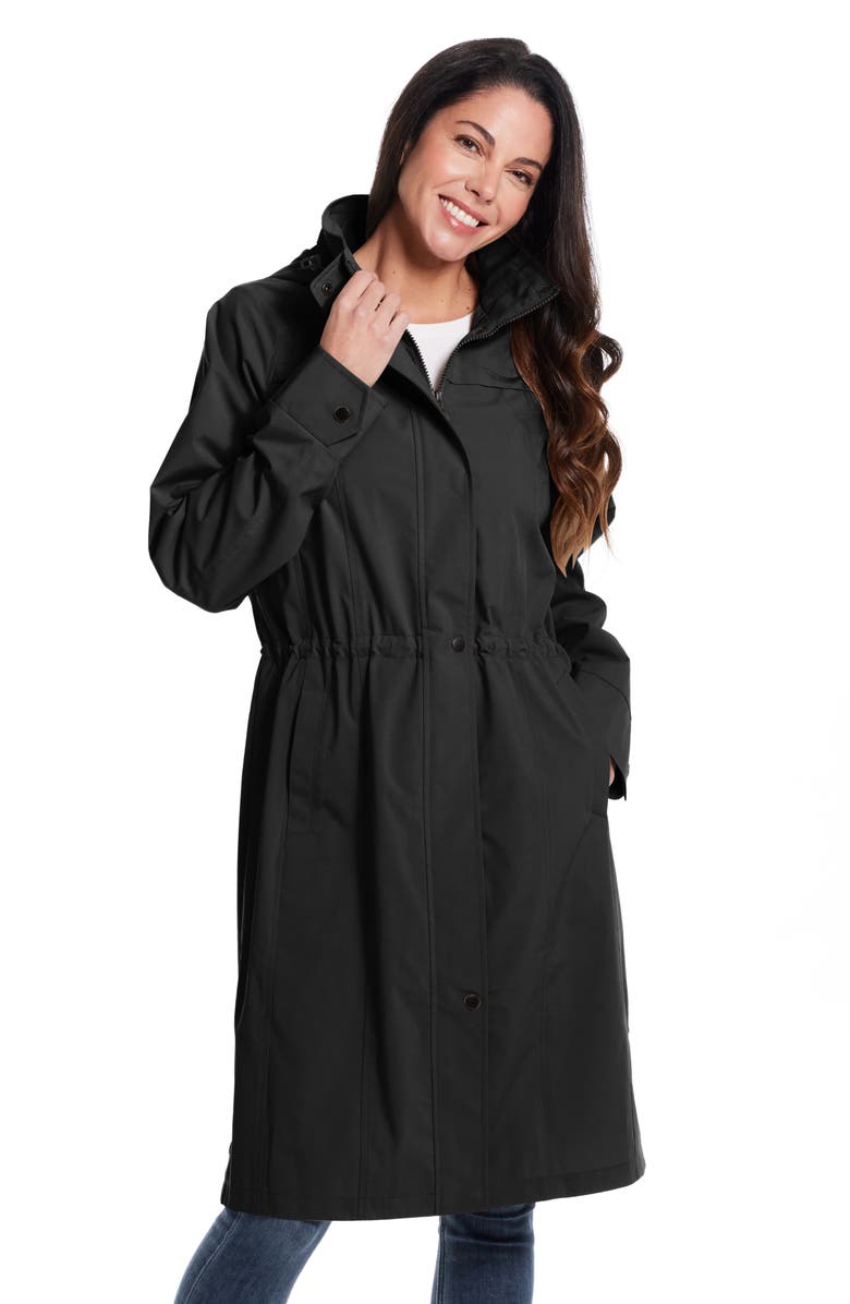 Gallery Water Resistant Raincoat with Removable Hood, Alternate, color, Black