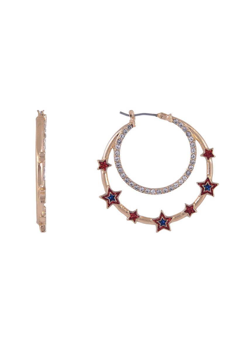 Hallmark Double Stone Hoop Earrings with Red and Blue Star Accents, Alternate, color, Red