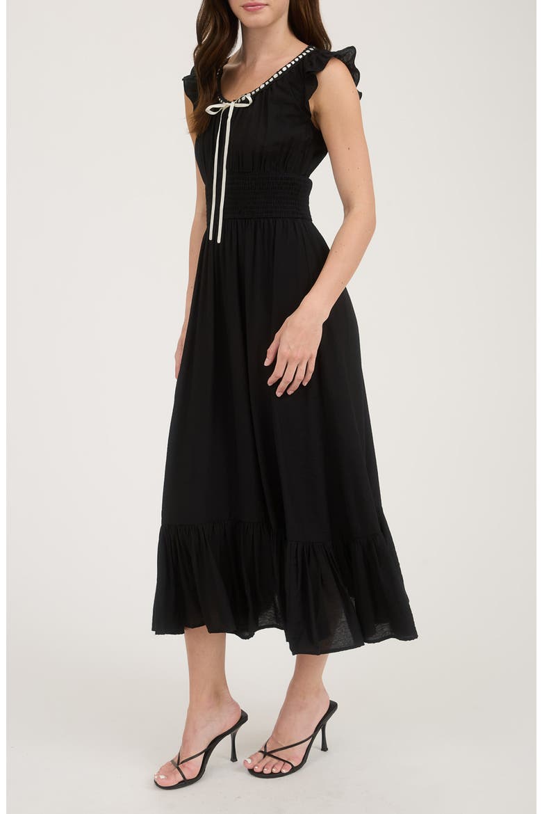 Smocked Waist Midi Dress, Alternate, color, BLACK