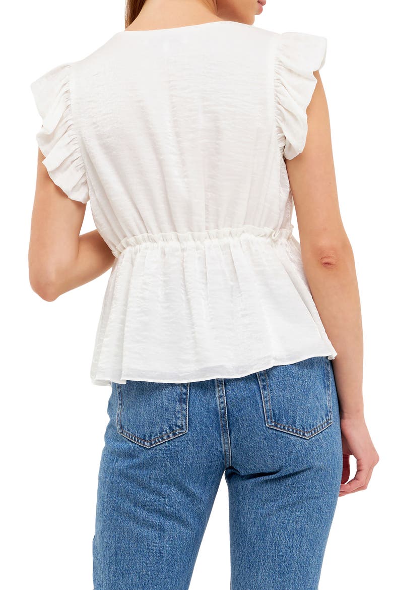 Flutter Sleeve Tie Neck Blouse, Alternate, color, CREAM