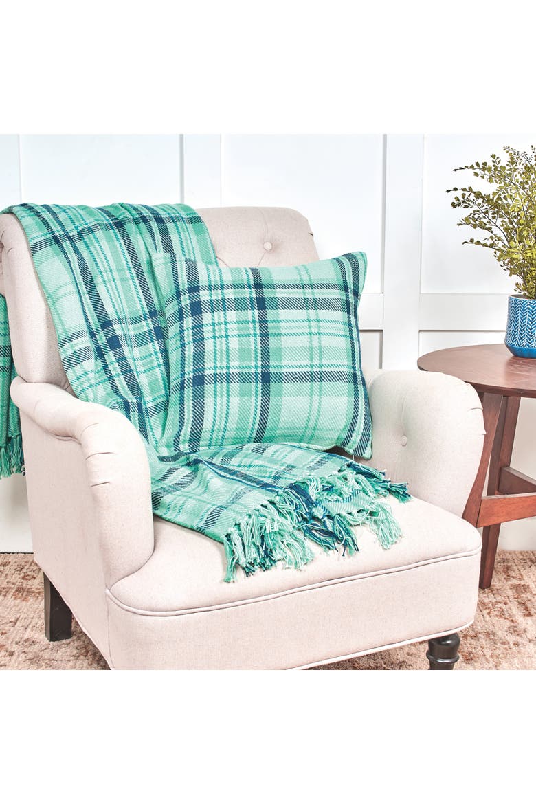 McKinley Plaid Throw Pillow, 18" x 18", Alternate, color, Blue