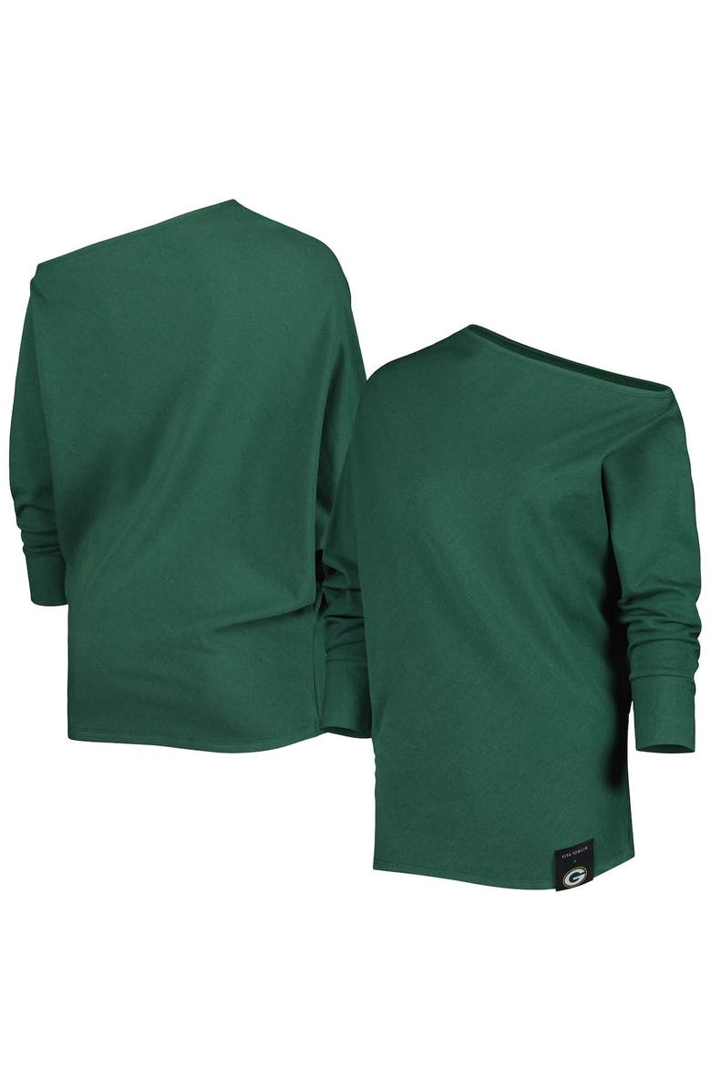 KIYA TOMLIN Women's KIYA TOMLIN Green Green Bay Packers Twisted Tri-Blend Asymmetrical 3/4-Dolman Sleeve Sweatshirt, Main, color, 