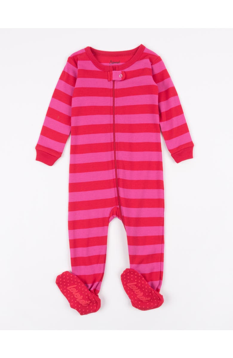 Leveret Footed Striped Cotton Matching Family Pajamas, Main, color, Red & Pink