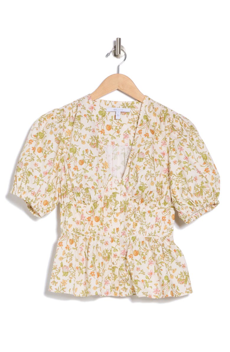 Derek Lam 10 Crosby Maureen Floral V-Neck Cotton Peplum Top, Alternate, color, Cream Multi