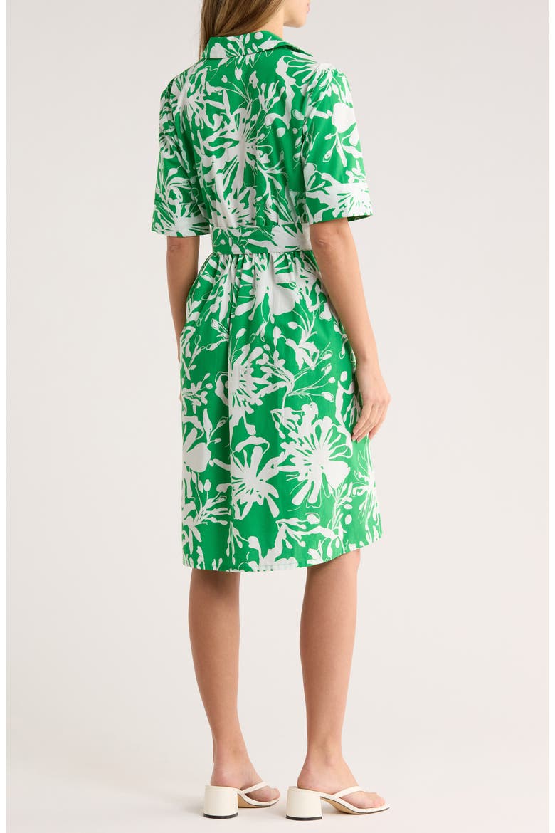 Floral Elbow-Length Sleeve Cotton Shirtdress, Alternate, color, FERN/ IVORY