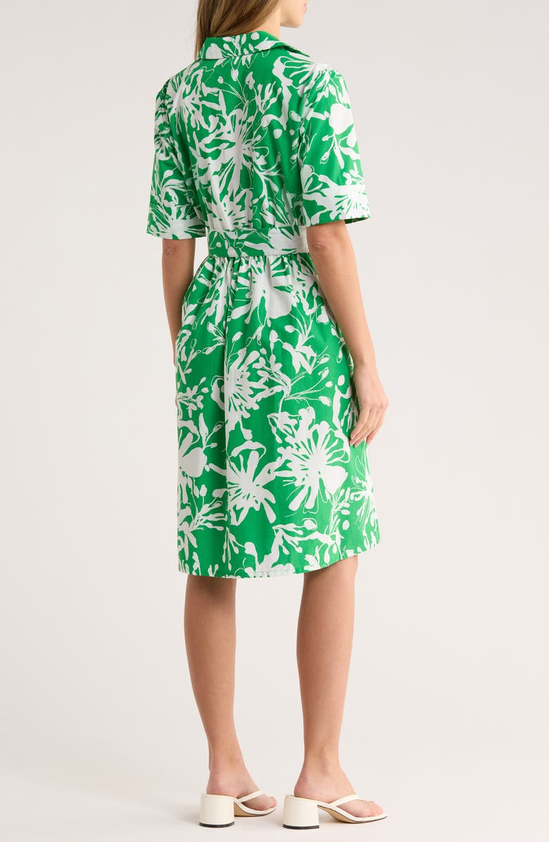 DKNY Floral Elbow-Length Sleeve Cotton Shirtdress, Alternate, color, Fern/ Ivory