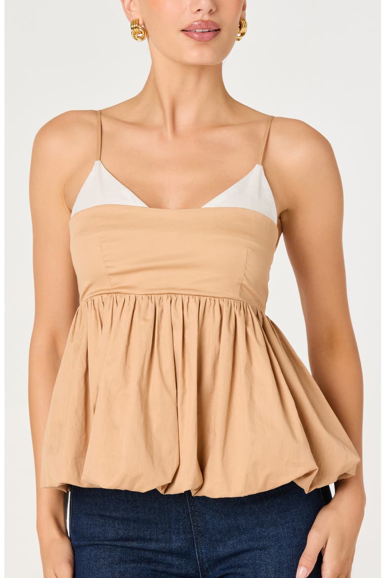 Alon Colorblock Bubble Hem Peplum Top, Main, color, TAN WHITE