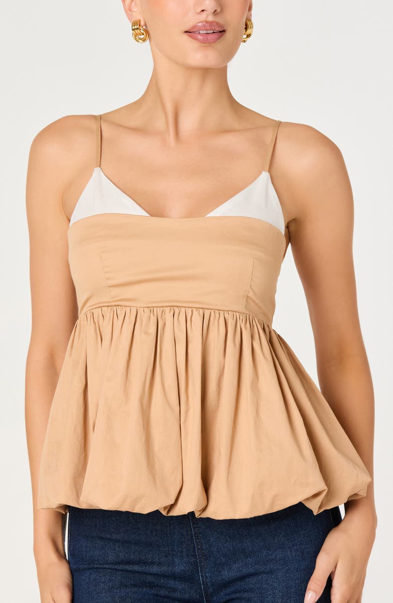 ASTR the Label Alon Colorblock Bubble Hem Peplum Top, Main, color, Tan White