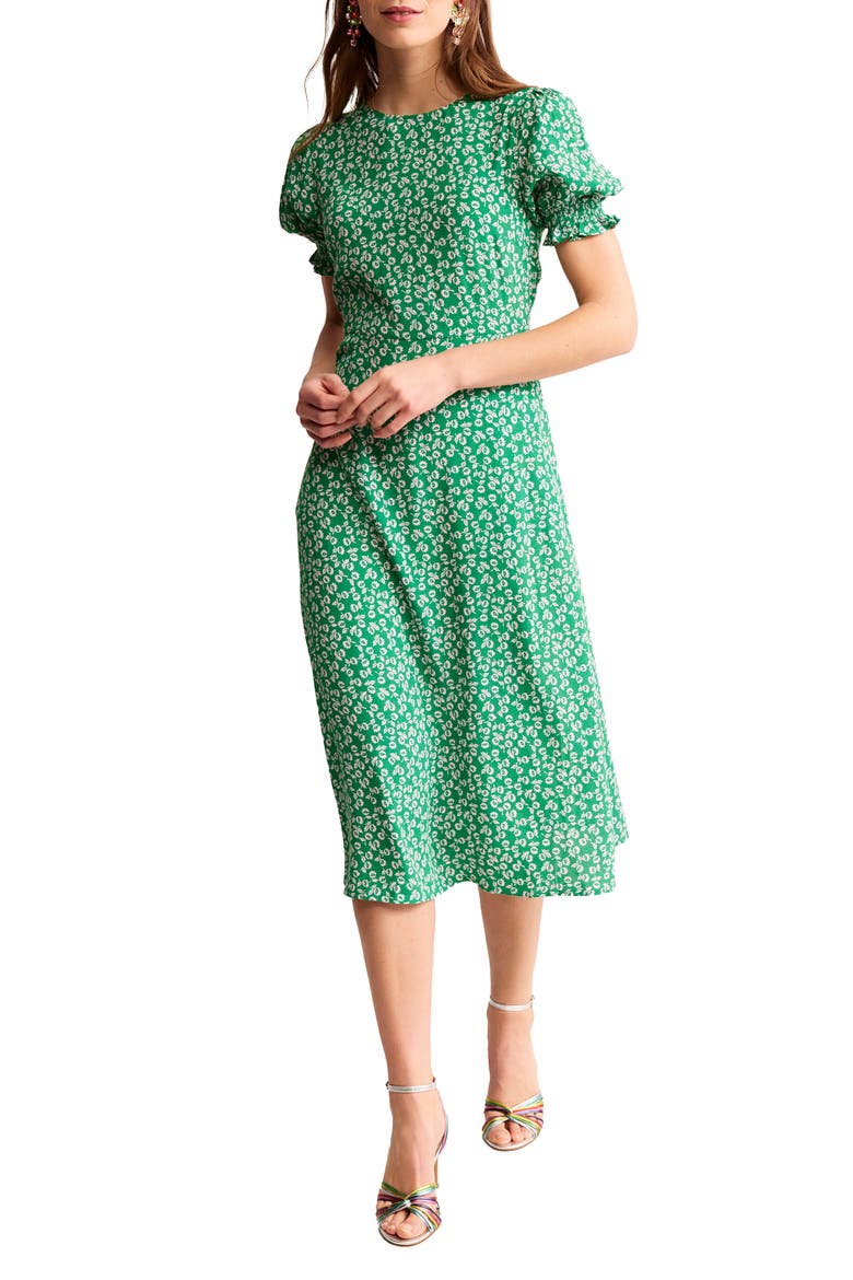 Medallion Print Midi Sheath Dress, Main, color, GREEN TAMBOURINE DITSY BUD