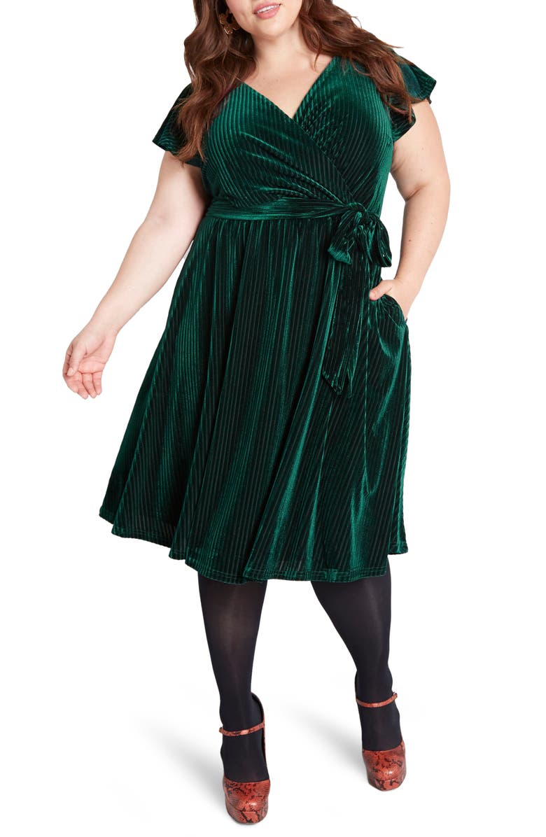 ModCloth Faux Wrap Velvet Dress, Alternate, color,