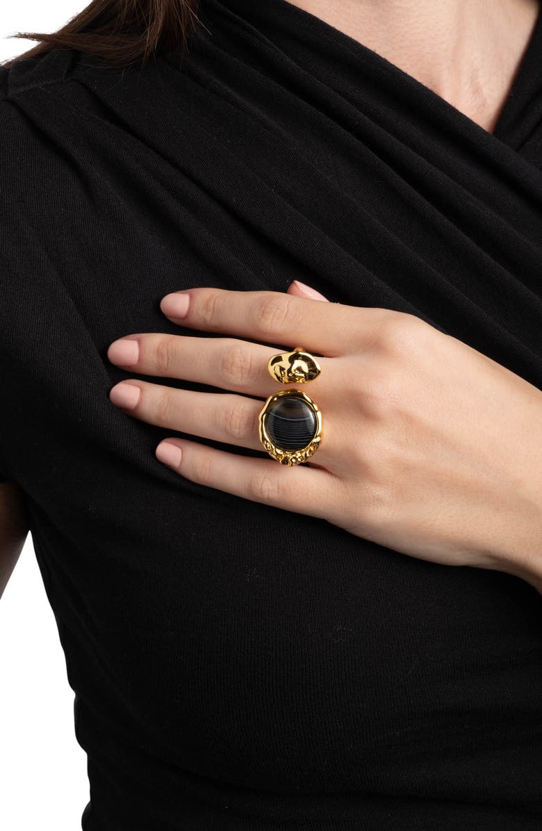Alexis Bittar Brut Banded Agate Coin Open Ring, Alternate, color, Black/ Gold