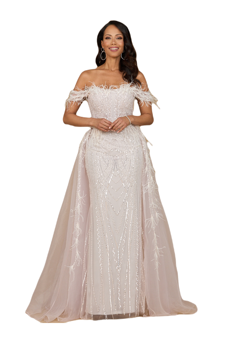 Off Shoulder Gown with Feathers, Main, color, Powder Pink