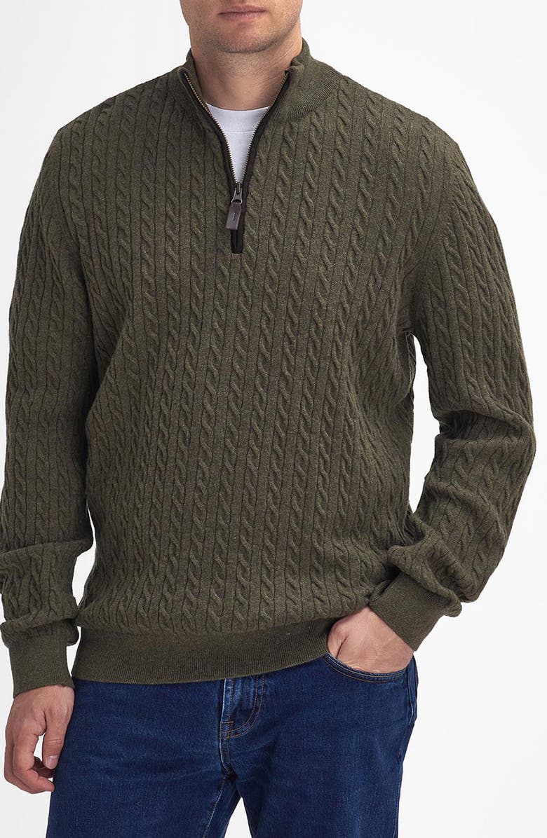 Barbour Ramsden Cable Knit Quarter Zip Wool Sweater, Main, color, 