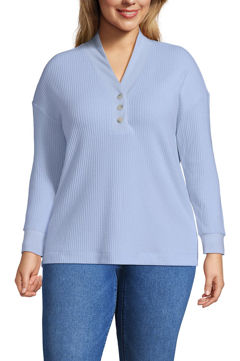 Long Sleeve Waffle Shawl Collar Henley, Main, color, Clearlake Blue