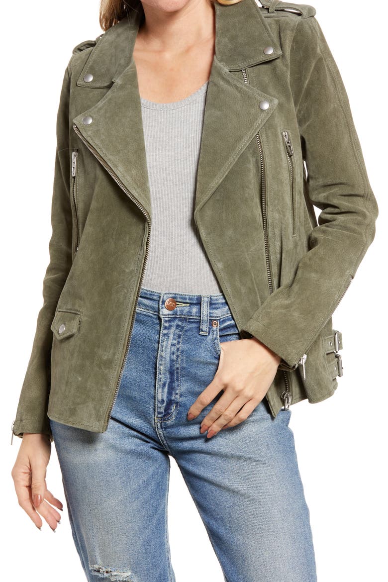 Long Suede Moto Jacket, Main, color, HERB
