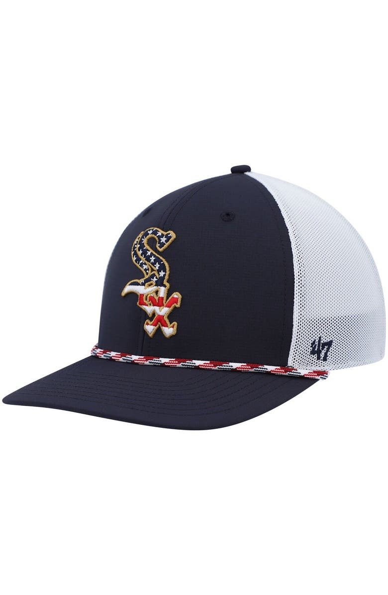 '47 Men's '47 Navy/White Chicago White Sox Flag Fill Trucker Snapback Hat, Main, color, Navy