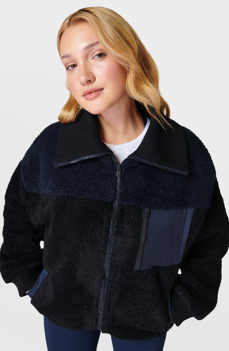 Sweaty Betty Editor High Pile Fleece Zip Jacket, Alternate, color, Navy Blue