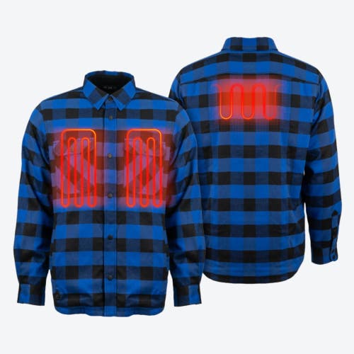 Mobile Warming 3 Season Flannel Heated Shirt Jacket In Blue