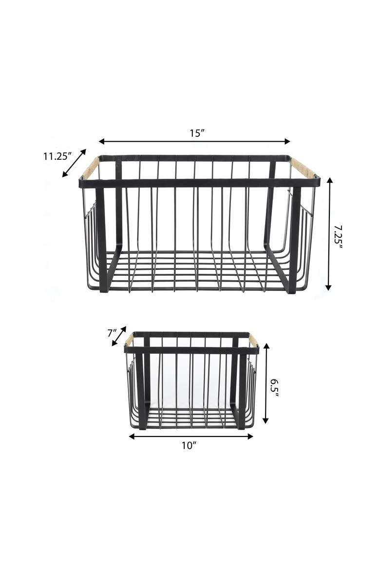 Henley Vintage Farmhouse Handmade Wire Metal Nesting Storage Baskets with Jute Wrapped Handles, Alternate, color, Black