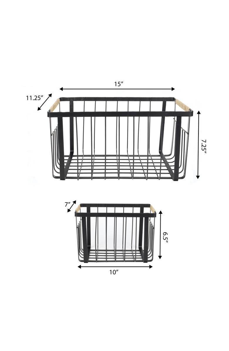 HAPPIMESS Henley Vintage Farmhouse Handmade Wire Metal Nesting Storage Baskets with Jute Wrapped Handles, Alternate, color, Black