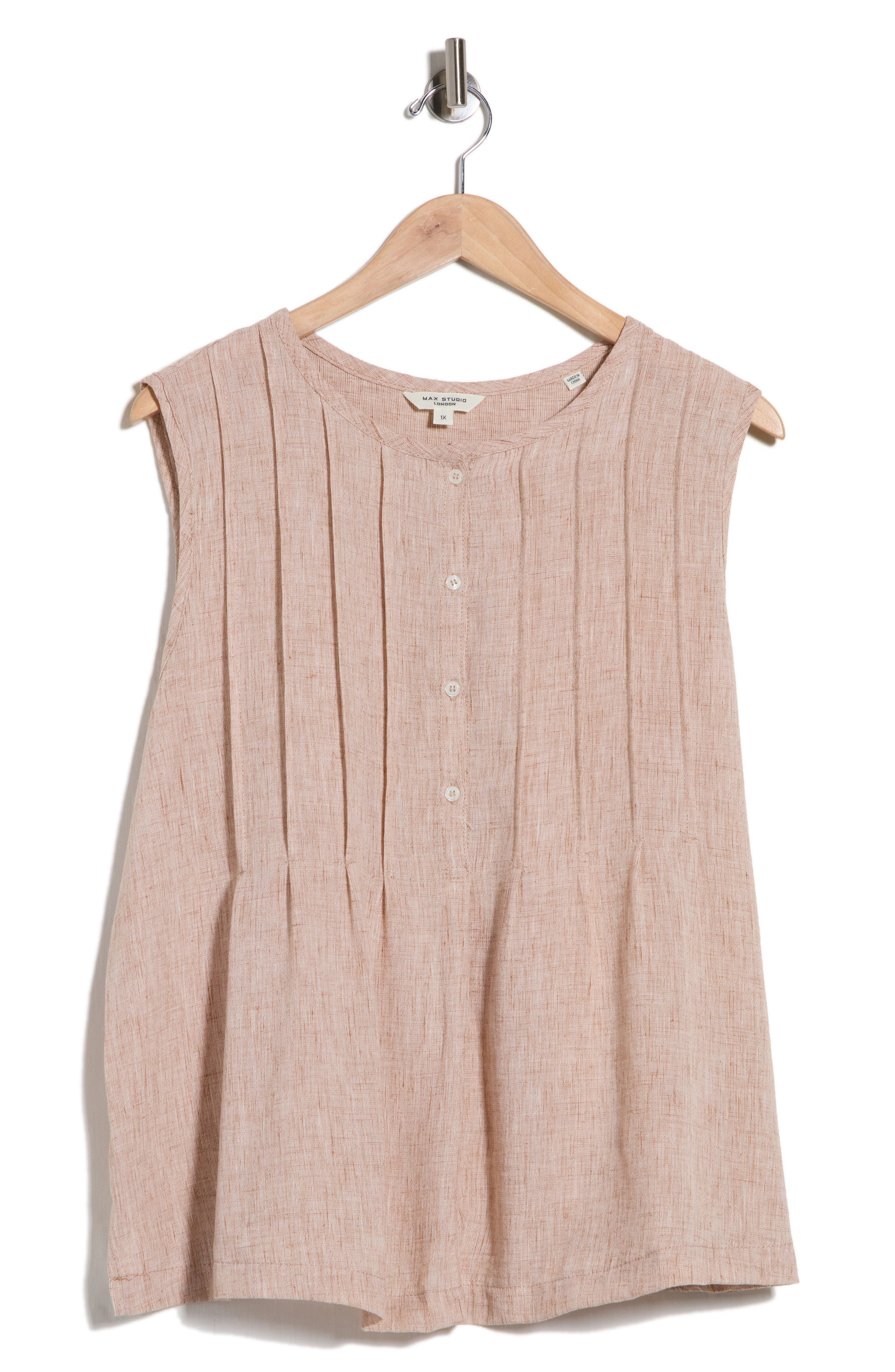 Max Studio Crinkle Pintuck Top In Brown
