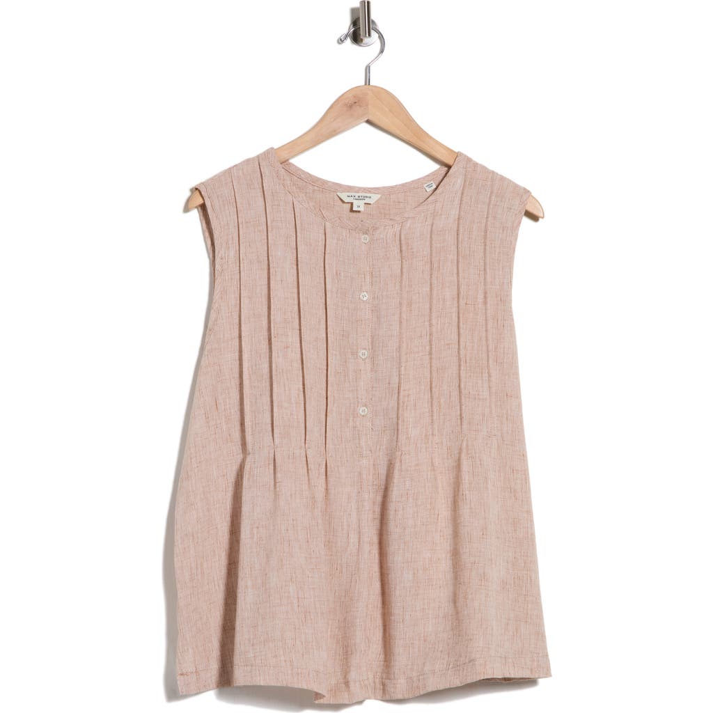 Max Studio Crinkle Pintuck Top In Brown