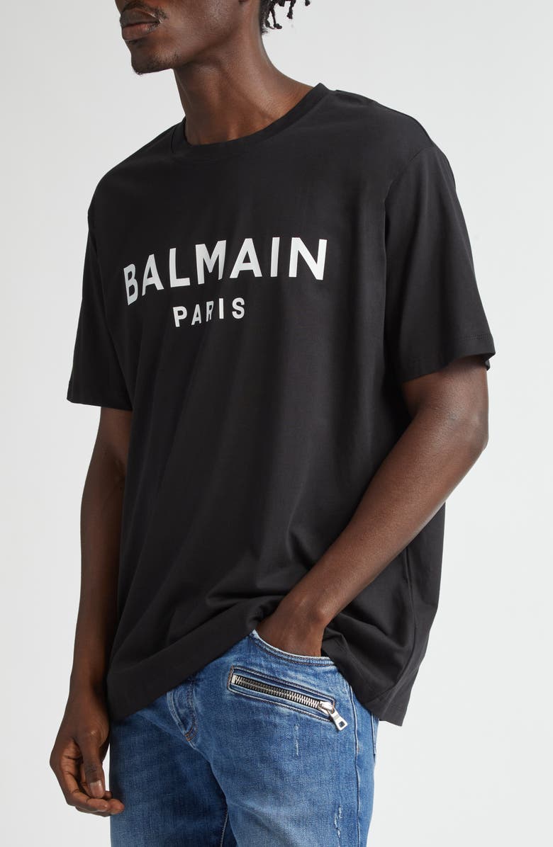 Balmain Logo Cotton T-Shirt, Alternate, color, Eab Black/ White