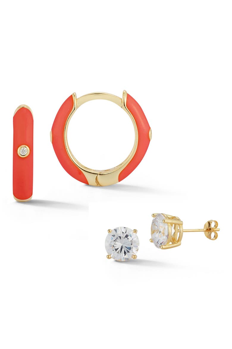 Set of 2 Stud & Hoop Earrings, Main, color, GOLD